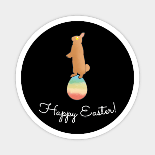 Cute bunny stands on painted easter egg Magnet